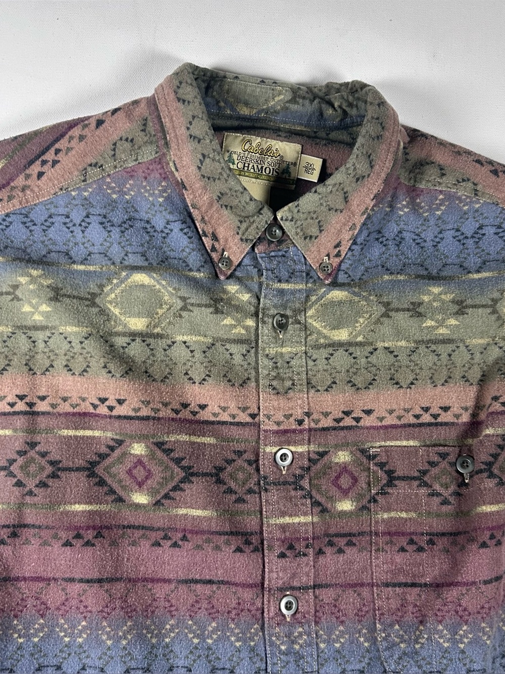 Cabelas Mens Size 3XL Deerskin Chamois Cotton Southwest Aztec Shirt Button Up